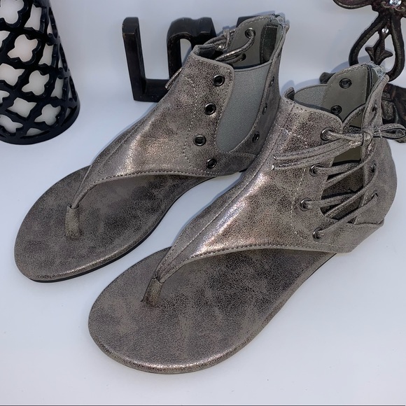 PEWTER silver gladiator ankle high bootie sandals New in box NIB 7 7.5 8.5 9 - Picture 3 of 8